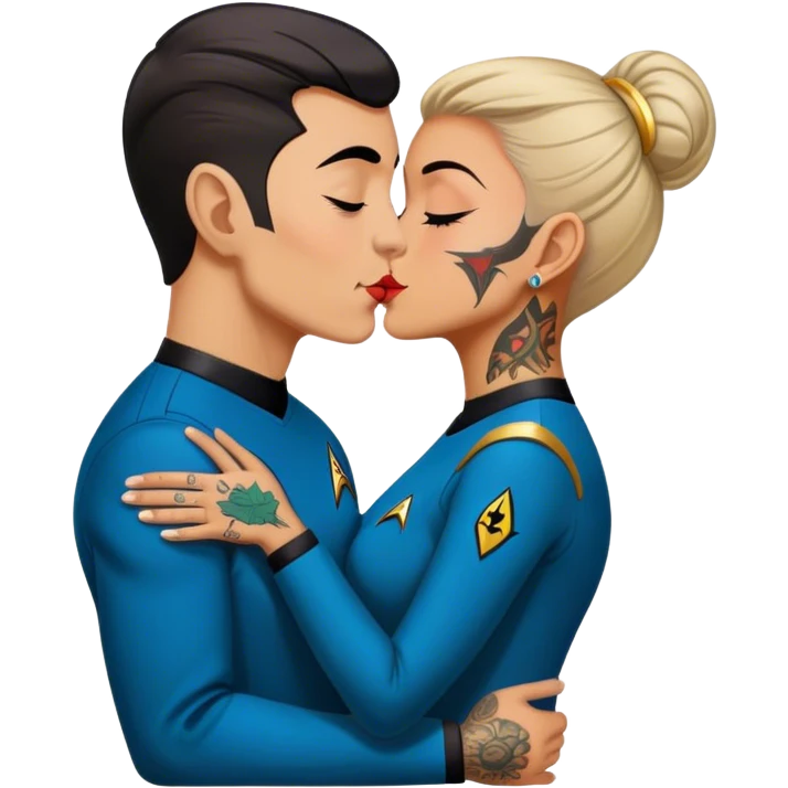 Star Trek officer with tattoos kissing emoji