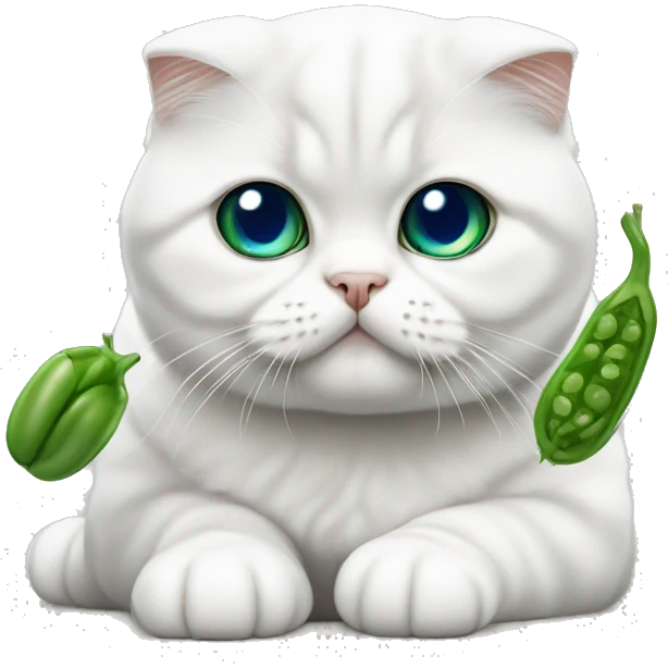 White Scottish fold with blue eyes with a green bean emoji