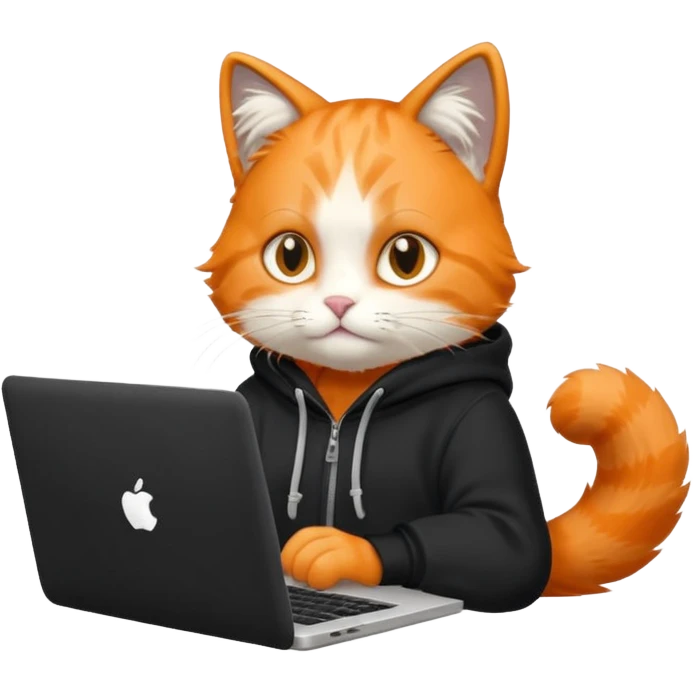 orange cat with laptop and black hoodie emoji