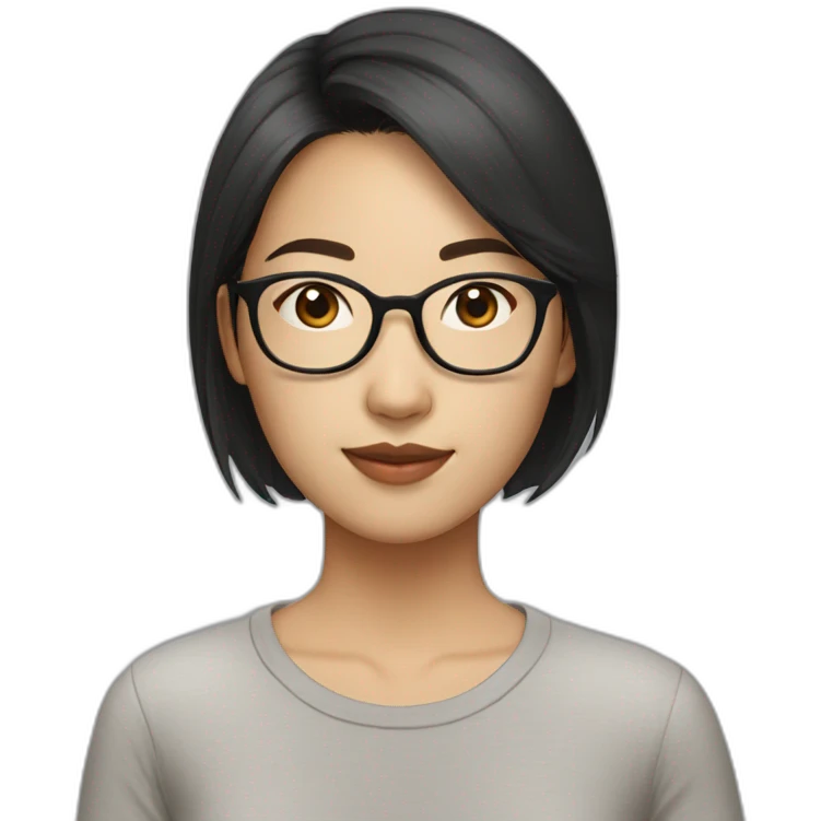 26 year old asian woman short straight dark hair and brown rectangle glasses emoji