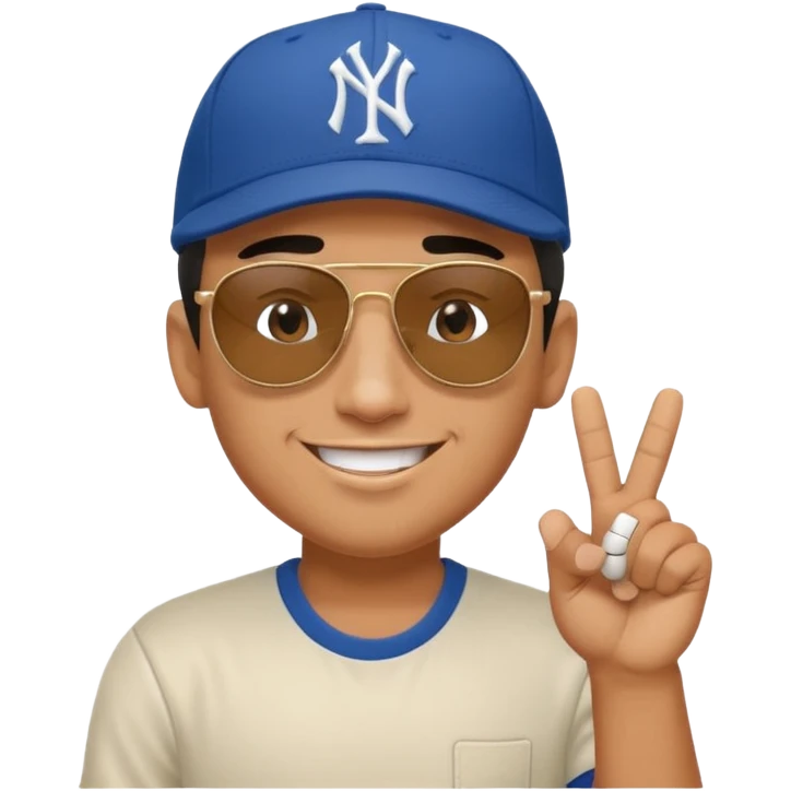 Cool hip guy with NY baseball cap and sunglasses showing his middle finger emoji