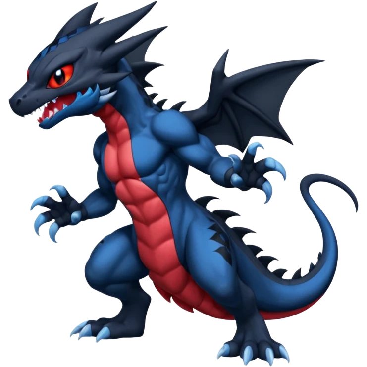 Black and Blue Venom-Stitch-Zekrom-Salandit-Sneasel-fusion, full body, with red eyes  emoji