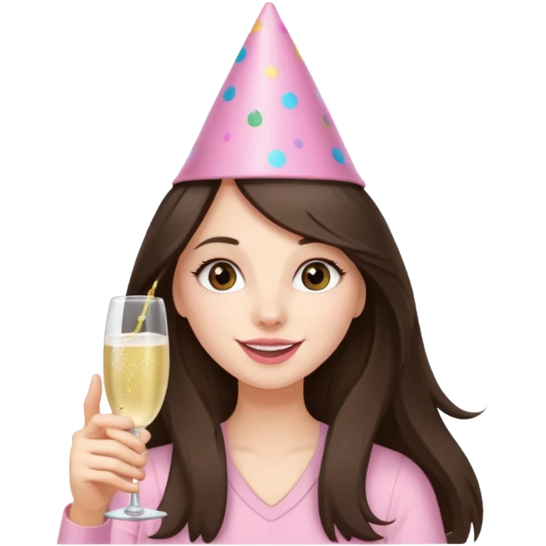 white happy long haired brunette girl in light pink at frat party emoji