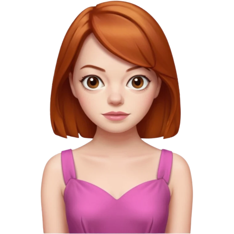 Emma Stone, orange brown hair, pink dress emoji