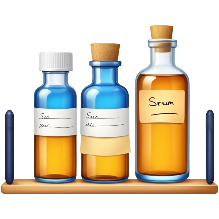 serum bottle on a shelf with a sticky note emoji