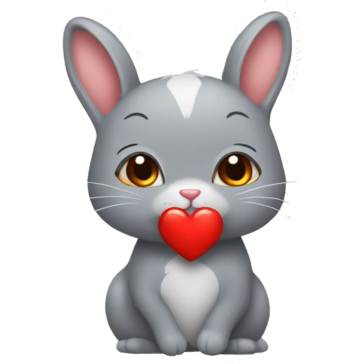 A female grey bunny who gives a red heart to a male brown cat emoji
