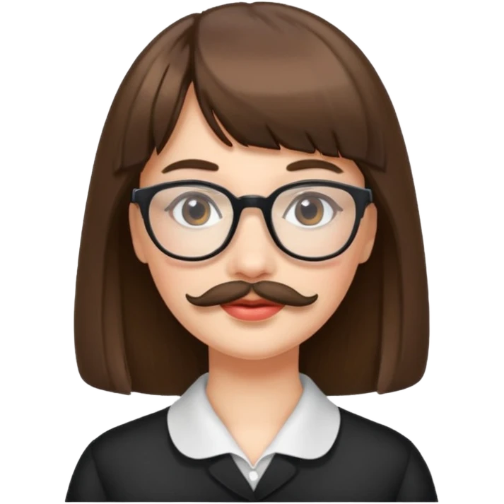woman with bangs and glasses and beautiful mustache emoji