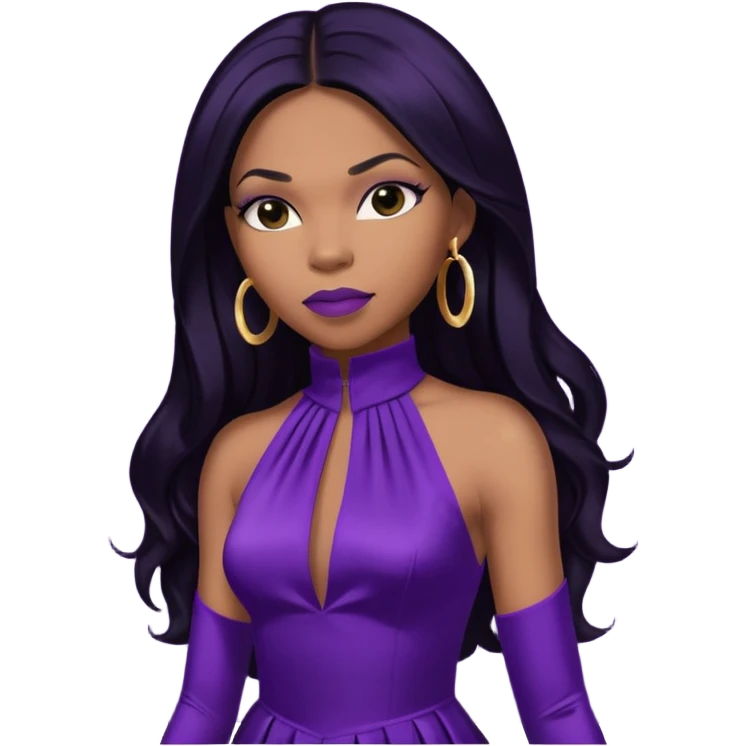 Tenitra Michelle Williams, R&B Singer (b.1979) from Destiny's Child with long jet black hair, medium dark skin, dark purple outfit emoji