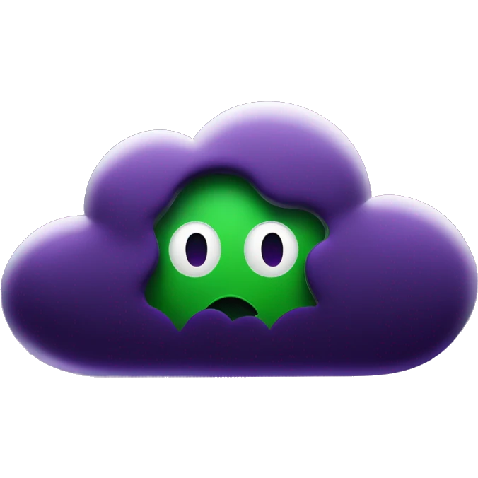 CISO that is worried about cyberattacks in purple/green branding.  A dark, ominous cloud looms over a building symbolizing Koos's organization. Digital numbers and codes float around the cloud, representing the threat of cyberattacks. emoji