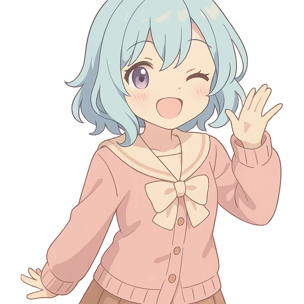 Cute anime-style юки суо with soft colors and a playful expression emoji