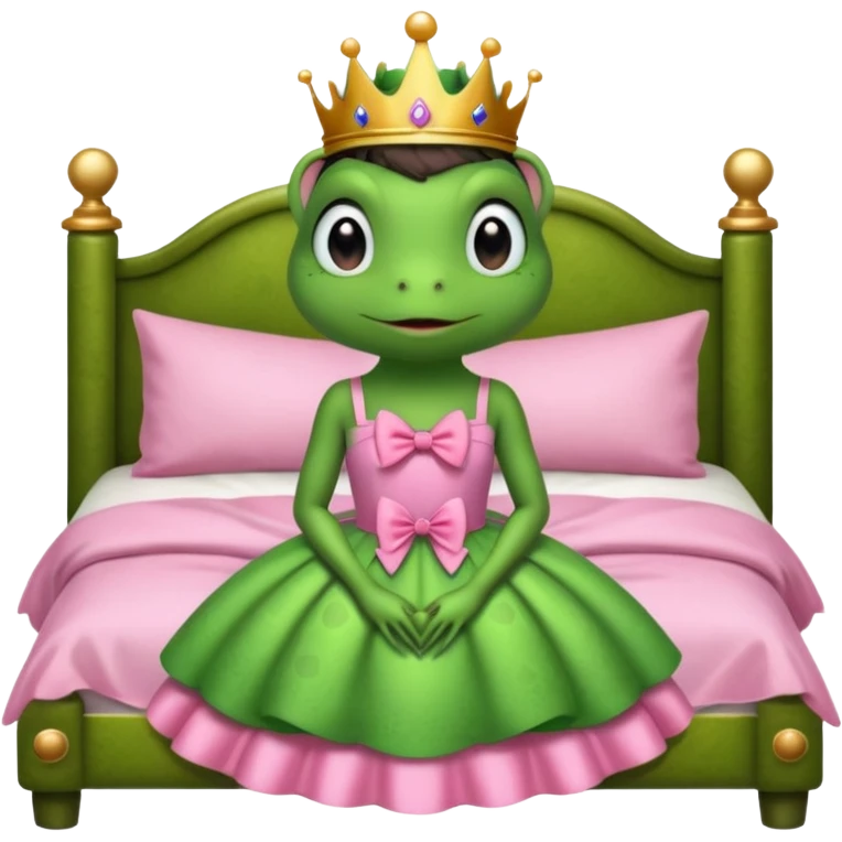 princess frog on bed pink bow with a pink dress cute girly pop emoji