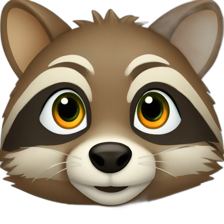 brown raccoon with orange eyes and a dark green hood that smile emoji