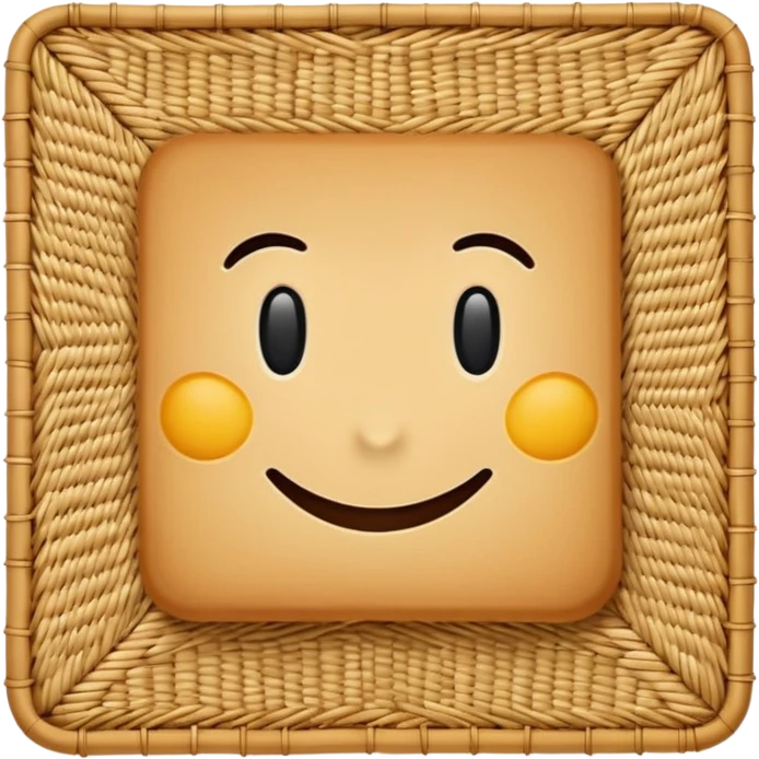 A 3D cartoon flat woven mat made of straw or bamboo strips, top-down view, soft shadow. emoji