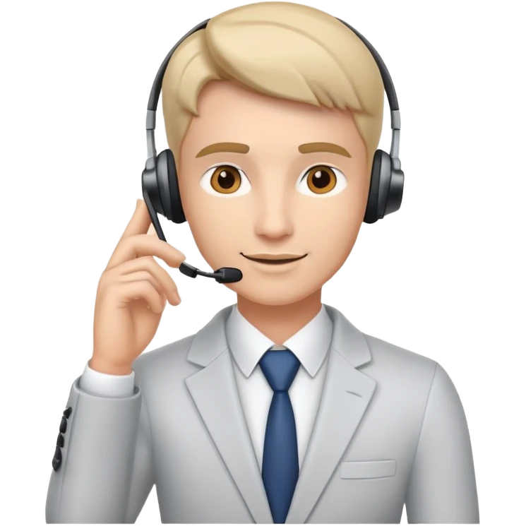 Confident sales professional with phone headset making a deal emoji