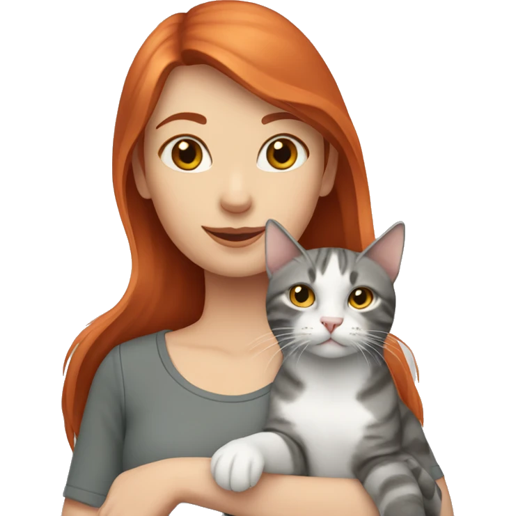 Red haired girl holding 1 grey tabby cat and 1 grey and white cat emoji