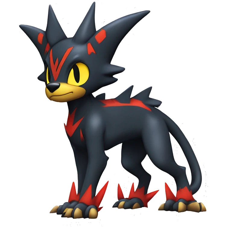 Cool Edgy Litten-Garchomp-Houndoom-Luxray Fakémon Digimon with Edgy markings, full body, outlined emoji