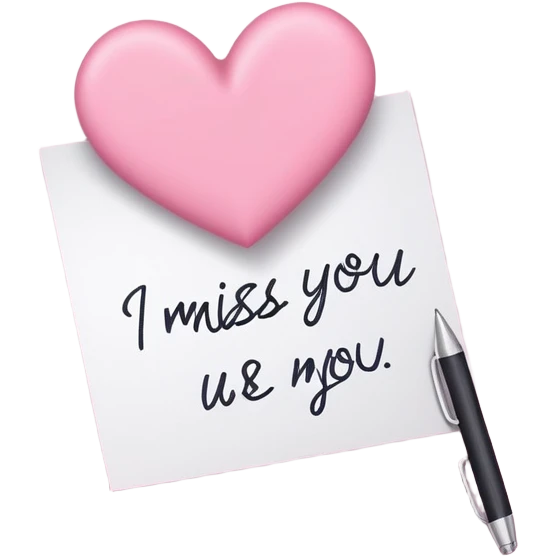 Hand written note on pink paper that says “I miss you” with a hand written heart next to it  emoji