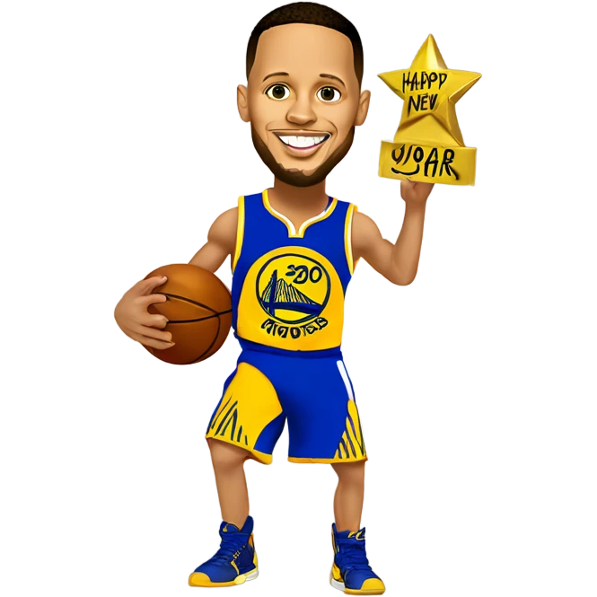 Steph curry holding a sign that says “happy new year” emoji