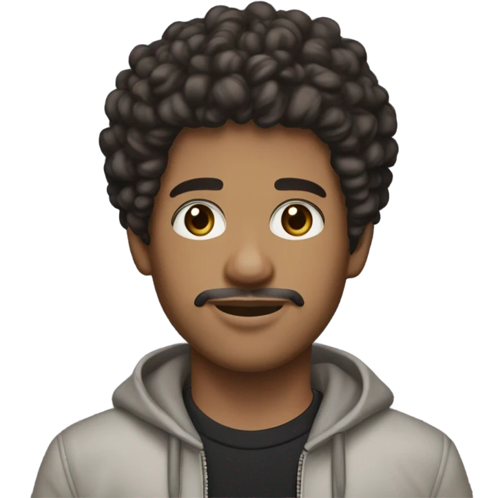 Create a 20-year-old boy with dark brown curly hair styled in a taper haircut, a goatee and mustache, brown eyes, and a tanned complexion with chrome hearts clothes emoji