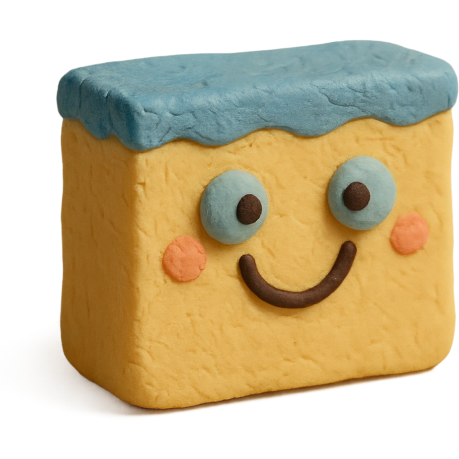cleaning sponge with a cute smiling face, playful expression, pastel colors in claymation style emoji