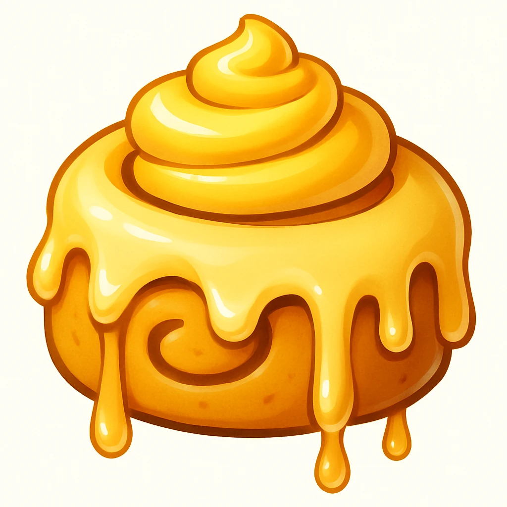 Reimagine this emoji in a new creative way, keeping the same yellow and cream colors. Keep the overall vibe playful and appealing. emoji