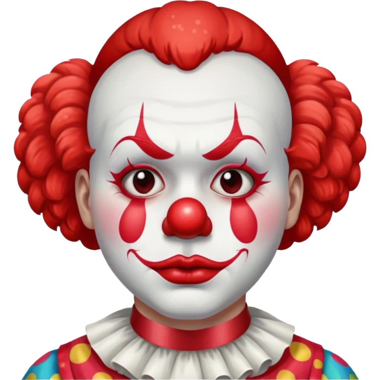 red glitter clown with the sad facial expression emoji
