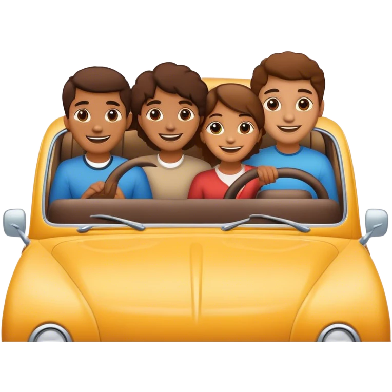 Four brown people  in a car  emoji