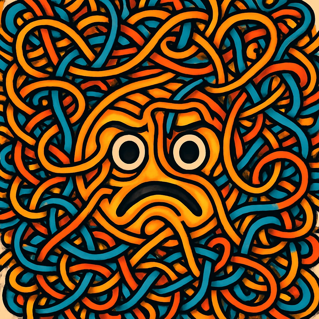 a complicated emoji featuring interwoven lines, abstract forms, and a busy, maximalist appearance emoji