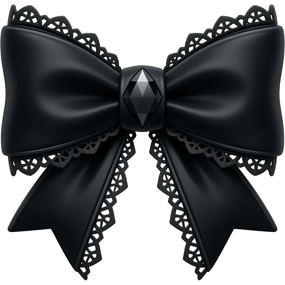 3D emoji gothic bow, black velvet, black filigree, black lace trim, black gem, elegant emoji