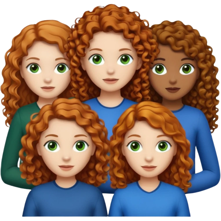 Make me 3 girls. One with medium size curly ginger hair, white skin and green eyes,  one with long curly dark brown hair with a little just a little darker skin and brown eyes,  and one with white skin and straight dark blonde hair and blue eyes  emoji