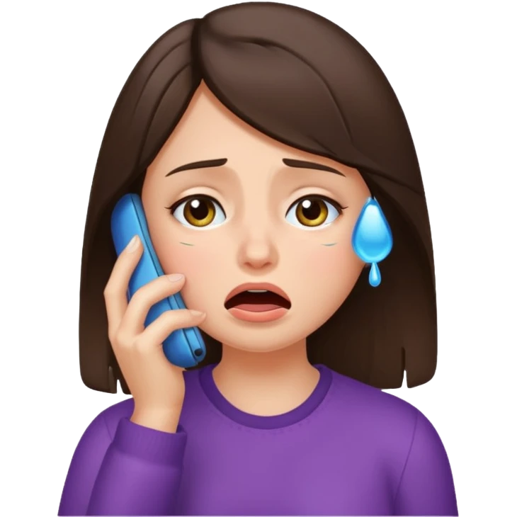 generate a brunette girl crying while taljking on a mobile phone emoji