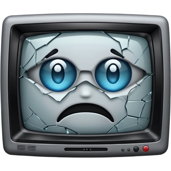 iOS style emoji of a broken TV, cracked screen, damaged appearance, simple and clear design emoji