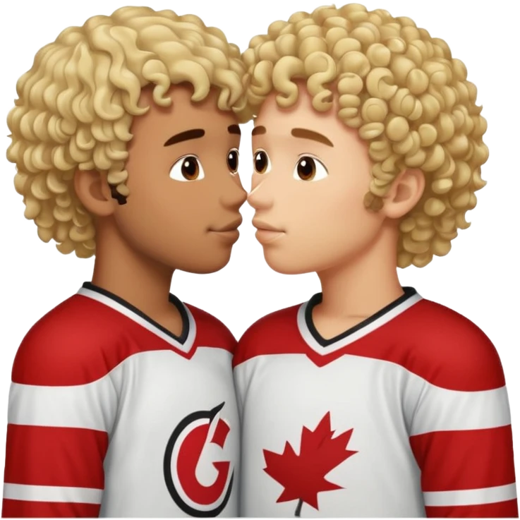 Straight Dark hair boy hockey player kissing curly hair blonde hockey player boy emoji