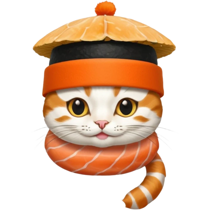 cat wearing a hat made out of sushi emoji