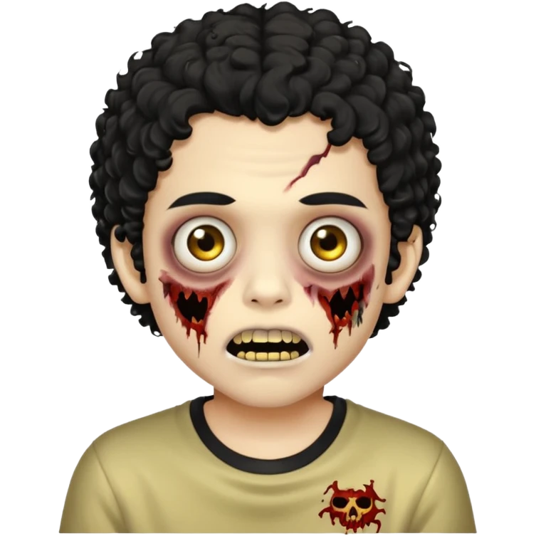 menino com cabelo cacheado preto e olhos marrons, com a boca lembrando a de um zumbi e com grills dourados emoji
