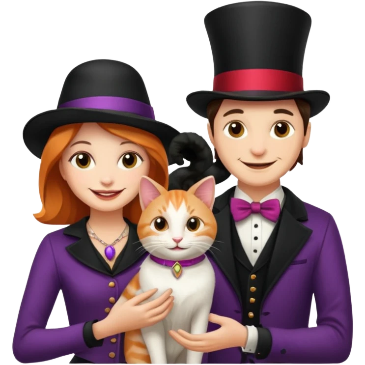 magician couple and their pet cat emoji