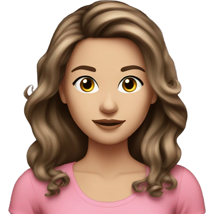 Brunette balayage long hair white women pink top emoji