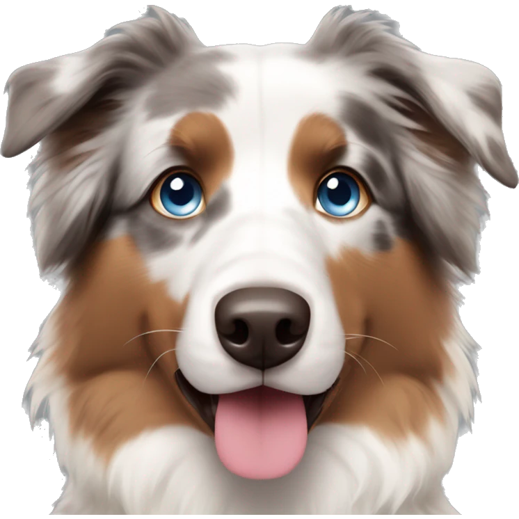 australian shepherd dog with blue eyes, a pink and brown nose, and a white and brown colored fur emoji