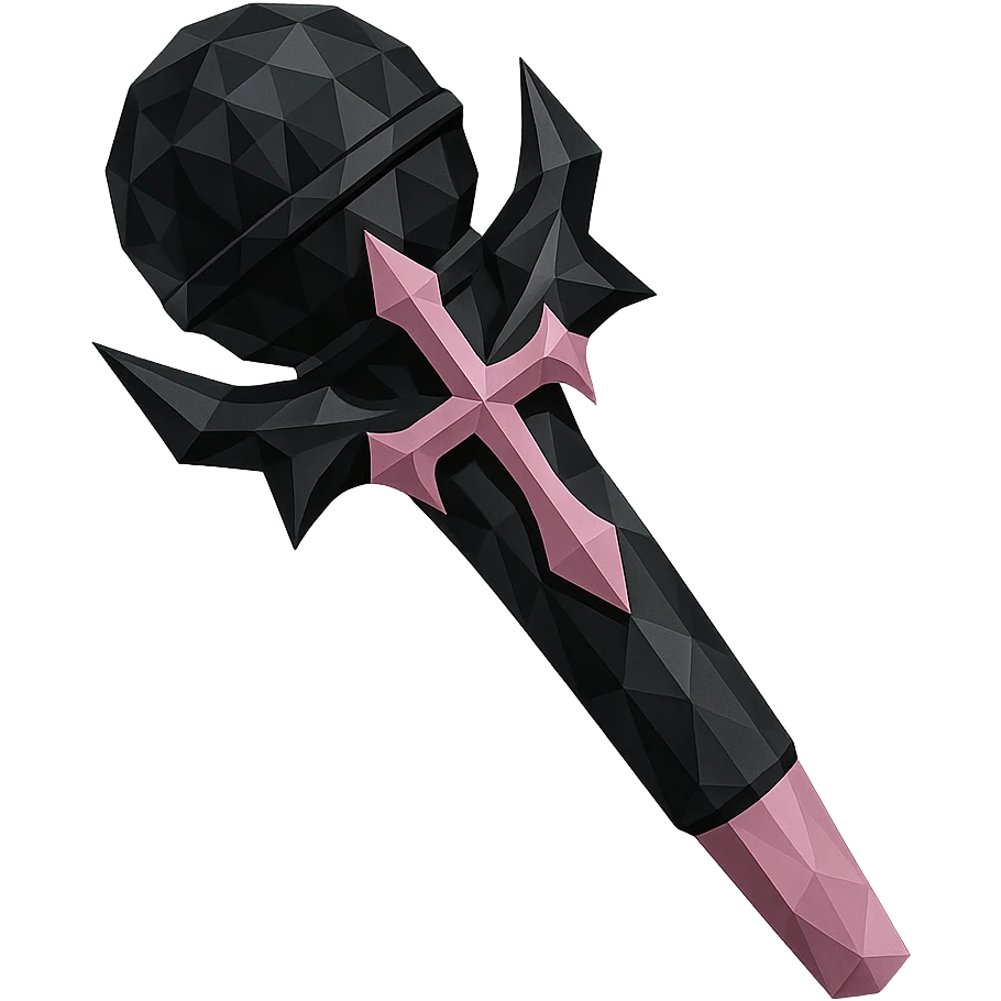 BLACKPINK-inspired gothic stage microphone, no hearts, faceted and modern, black and pink colors emoji