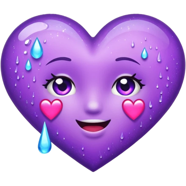 Sideways Glittery purple heart, tears of laughter  emoji