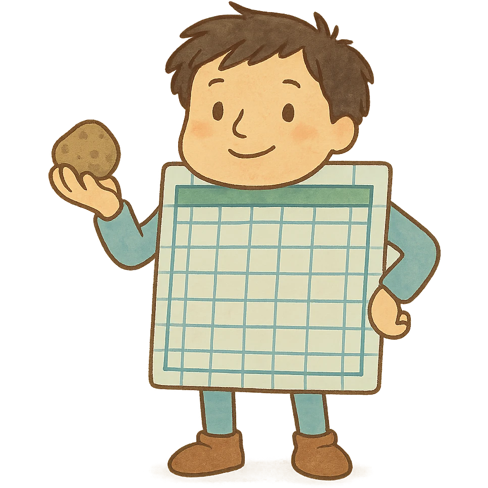ghibli style spreadsheet character with rock on hand pose, whimsical emoji