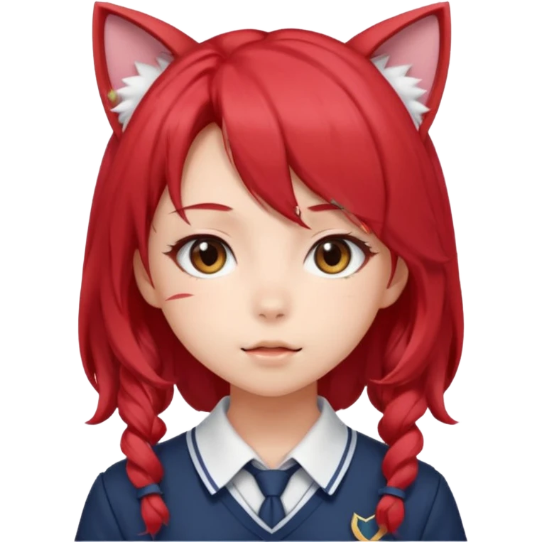 cute anime girl with cat ears, red blowing hair emoji