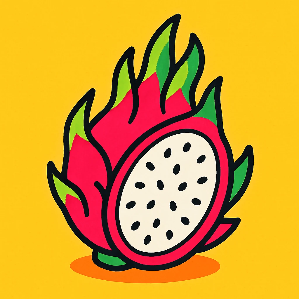 dragon fruit, vibrant cartoon style, bright colors, playful look emoji
