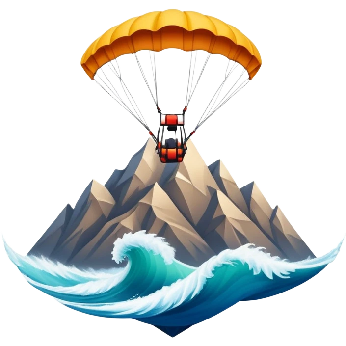 A bold emblem featuring a combination of symbols representing various extreme sports, like a mountain peak, a parachute, and a wave. The design is dynamic and sharp, capturing the thrill and adventure of extreme sports, with a strong, energetic vibe. emoji