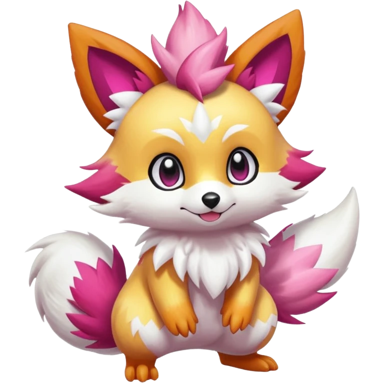 Electric chibi cute adorable innocent realistic shiny glittery shimmering shimming snowy white pink magenta feathery Fennekin-Growlithe-Furret-Electrike-fusion-Fakemon-Digimon-Pokémon-creature (full body) emoji