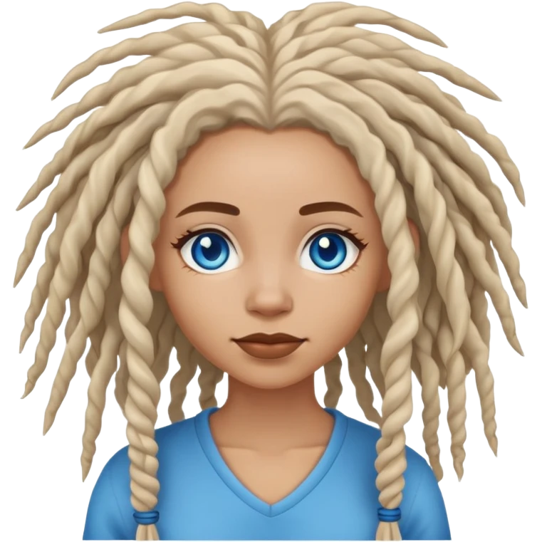 african american female, curly white dreads, blue eyes emoji