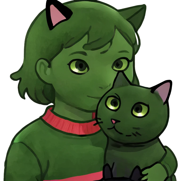 Black cat cuddling a small child with  emoji