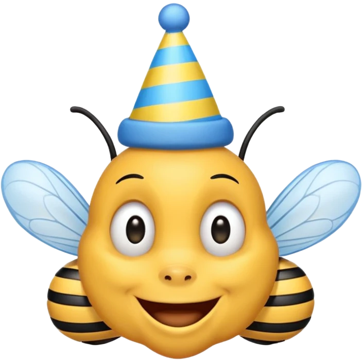 
Bees with blue Birthday Hat, Happy bee with striped party hat emoji