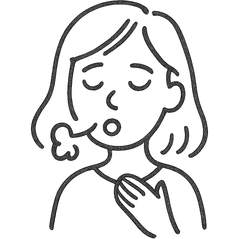 한숨 쉬는 여자, 미니멀한 아이콘 스타일, 눈을 감고 입에서 한숨이 나오는 간결한 디자인 emoji