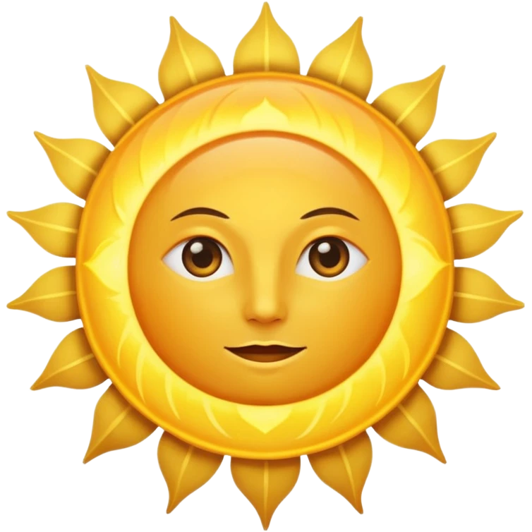 A large, bright sun, with an intense yellow center and golden rays surrounding it, illuminated and vibrant. emoji